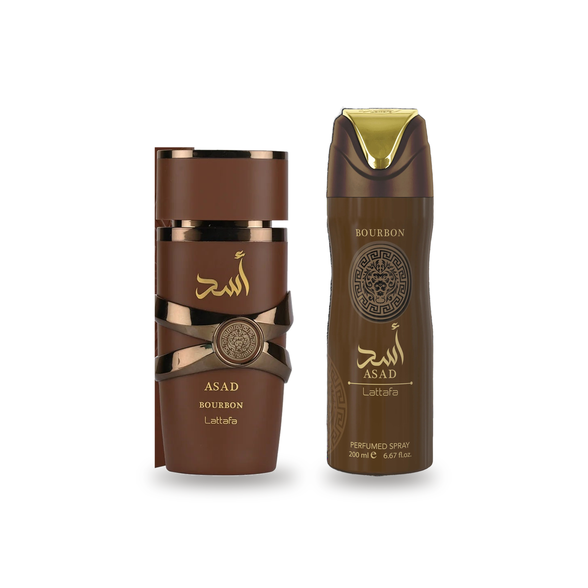 Lattafa Asad Bourbon Eau de Parfum 100 ml with matching deodorant body spray 200 ml