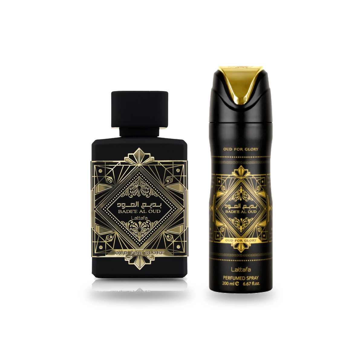 Lattafa Badee Al Oud Eau de Parfum 100 ml with matching deodorant body spray 200 ml