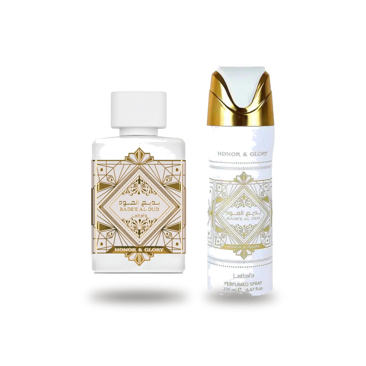 Lattafa Badee Al Oud Honor and Glory Eau de Parfum 100 ml with matching deodorant body spray 200 ml