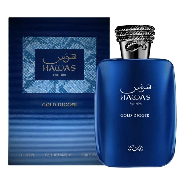 Rasasi Hawas Gold Digger bottle and box