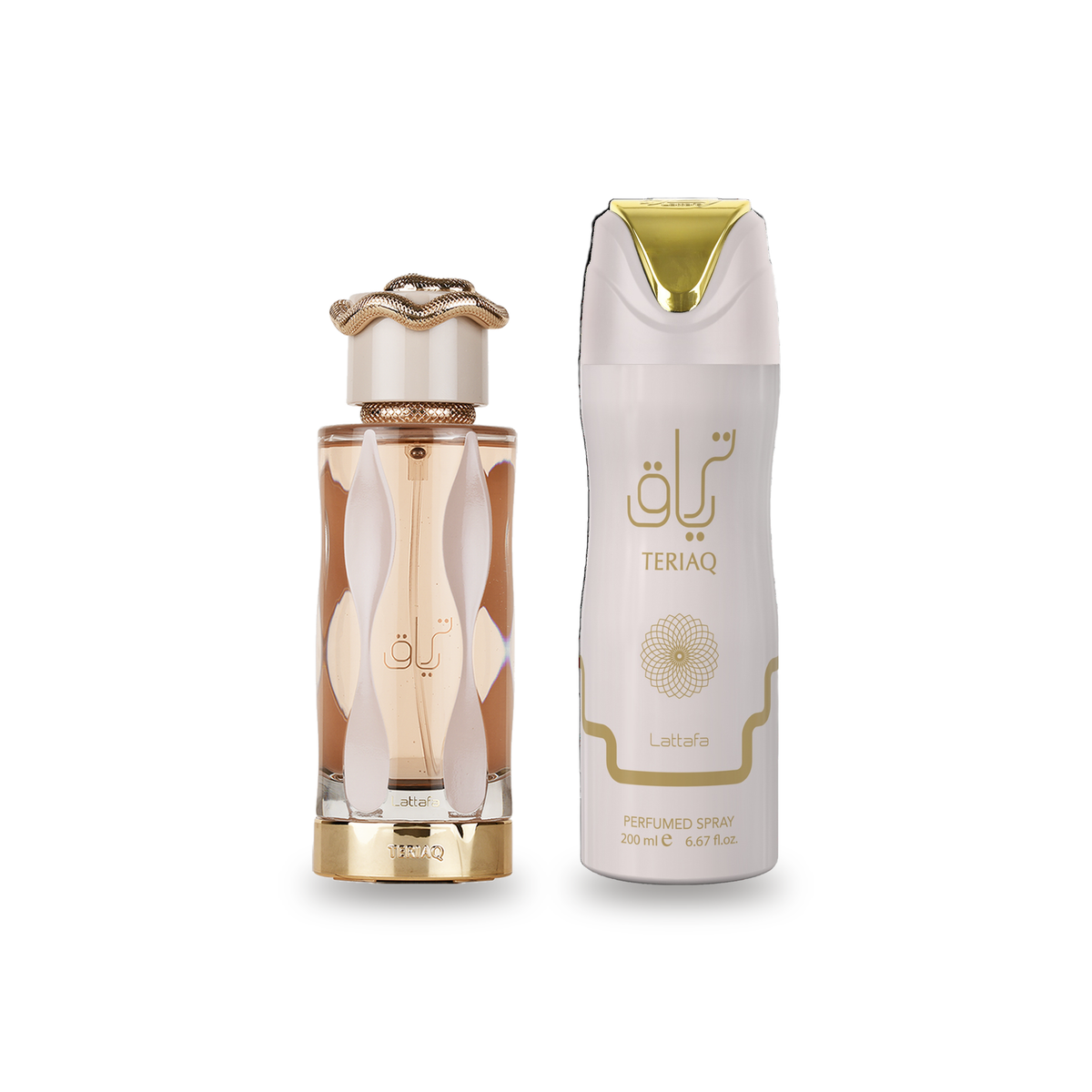 Lattafa Teriaq Eau de Parfum 100 ml with matching Teriaq deodorant body spray 200 ml